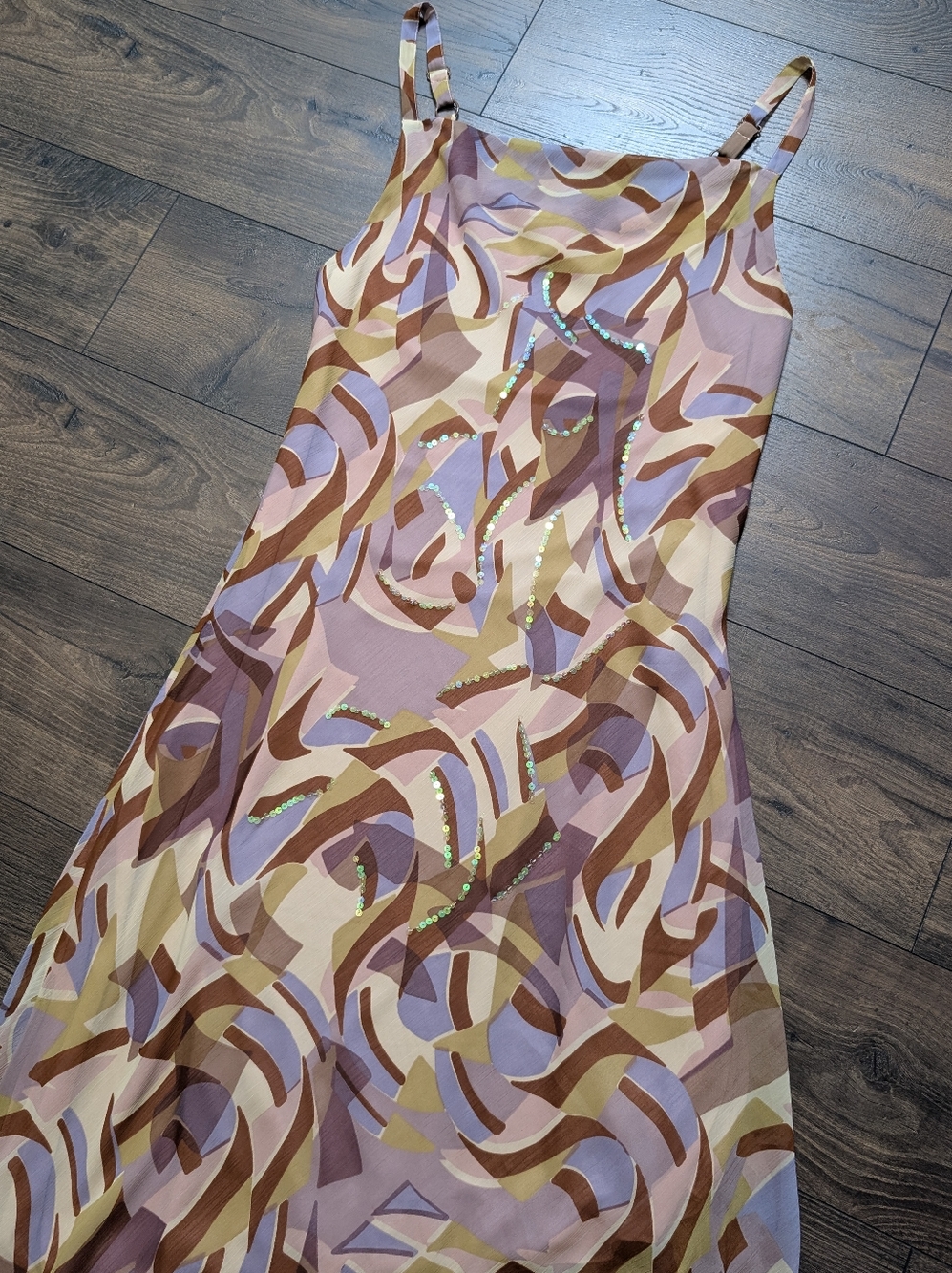 Mlle Gabrielle Sleeveless Abstract Print Slip Dress in Lavender Taupe Size 14W - Picture 4 of 8